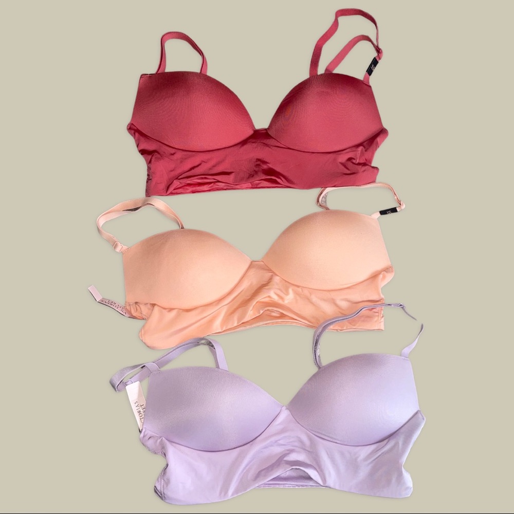 Victoria’s Secret padded Demi set of three lavender, peach, dark coral size Xs